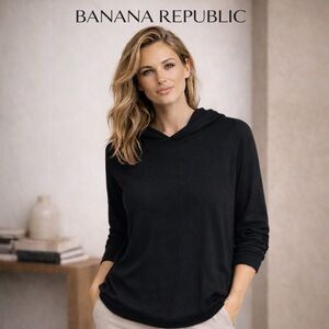 Banana Republic Women’s Black Hooded Sweater Lightweight Soft‎ Cotton Size M
